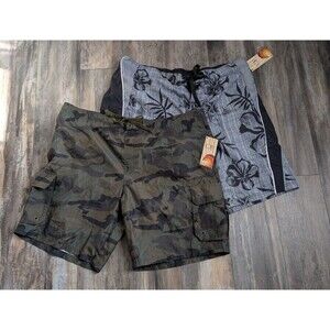 Lot of 2X NWT OP Ocean Pacific Men's Boardshorts Size 2XL/2XG Gray & Camo Floral